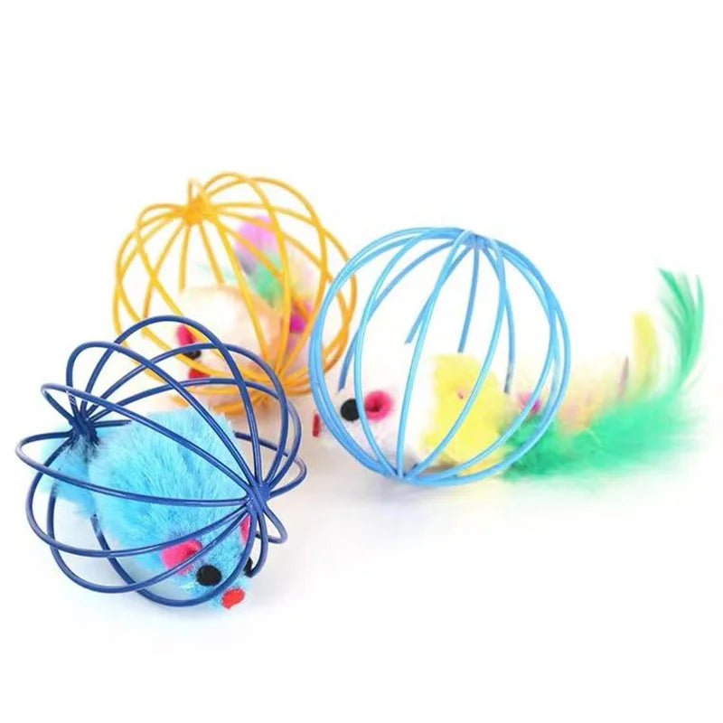 Colorful Mouse in Cage Cat Toy