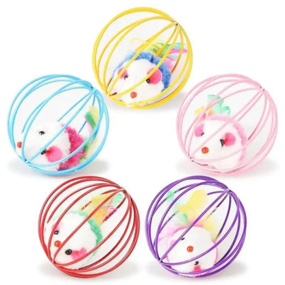 Colorful Mouse in Cage Cat Toy