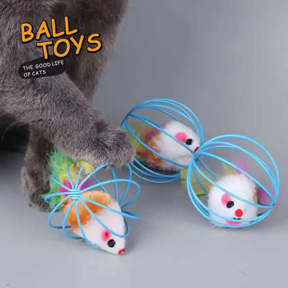 Colorful Mouse in Cage Cat Toy